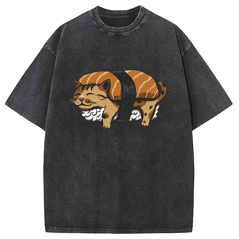 Tokyocanvas Nigiri Sushi With Cat Filling Washed T-Shirt