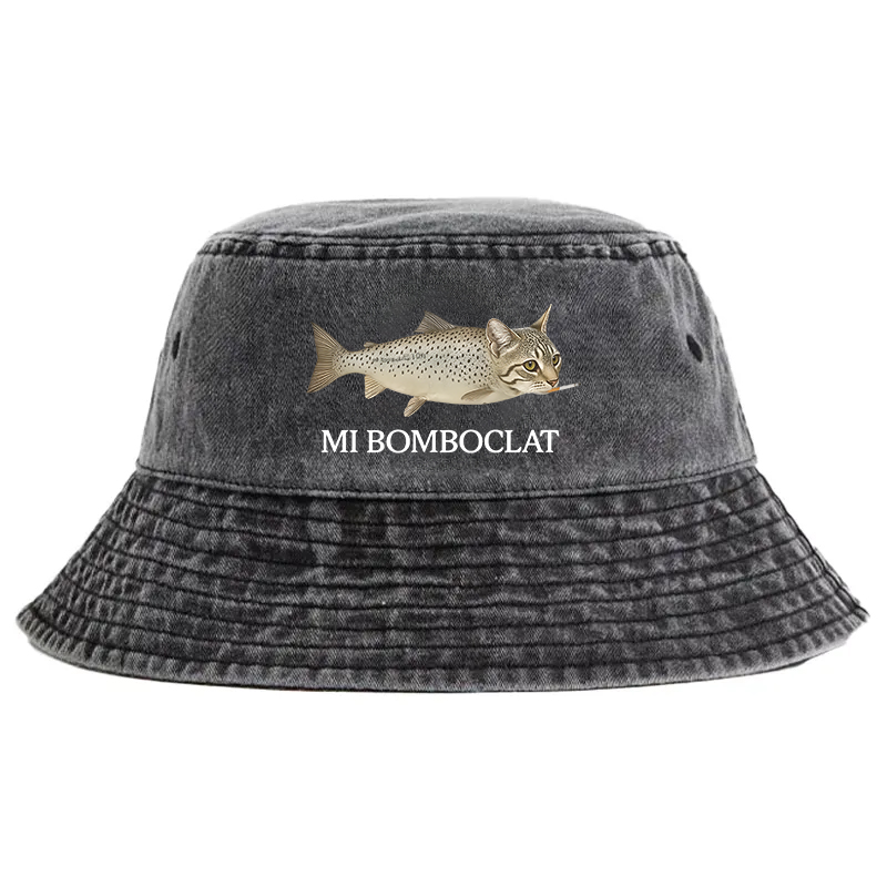 Tokyocanvas Bomboclat Fish Cat Meme Washed Bucket Hat