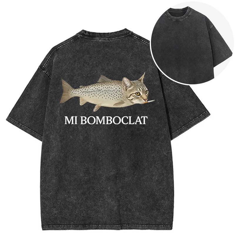 Tokyocanvas Bomboclat Fish Cat Meme Back Washed T-Shirt