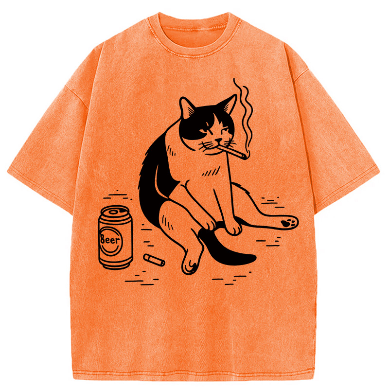 Tokyocanvas Cigarette Cat Washed T-Shirt