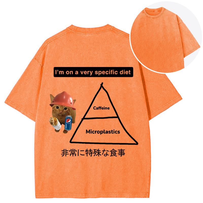 Tokyocanvas A Very Specific Diet Cat Meme Back Washed T-Shirt