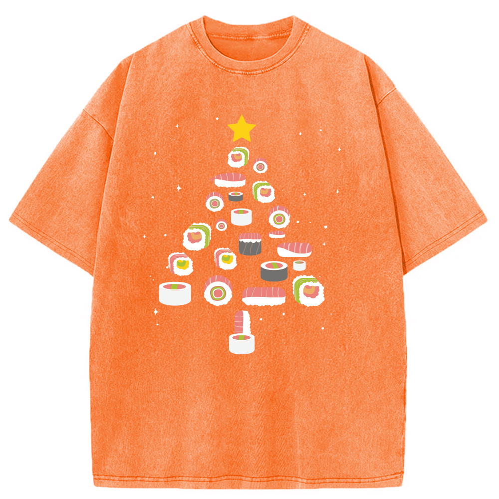 Tokyocanvas Sushi Christmas Tree Washed T-Shirt