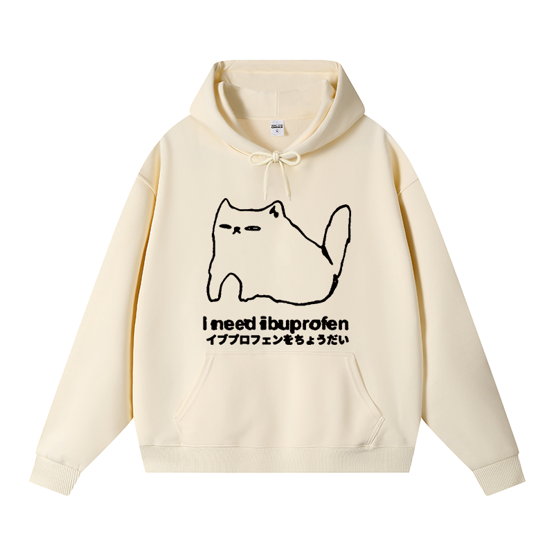 Tokyocanvas I Need Ibuprofen Cat Fleece Lined Hoodie