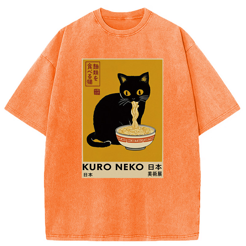 Tokyocanvas Kuro Neko Ramen Washed T-Shirt