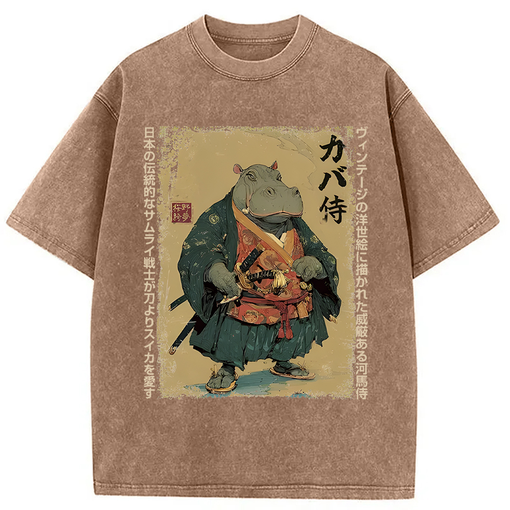 Tokyocanvas Samurai Hippo: Slicer of Melons Washed T-Shirt