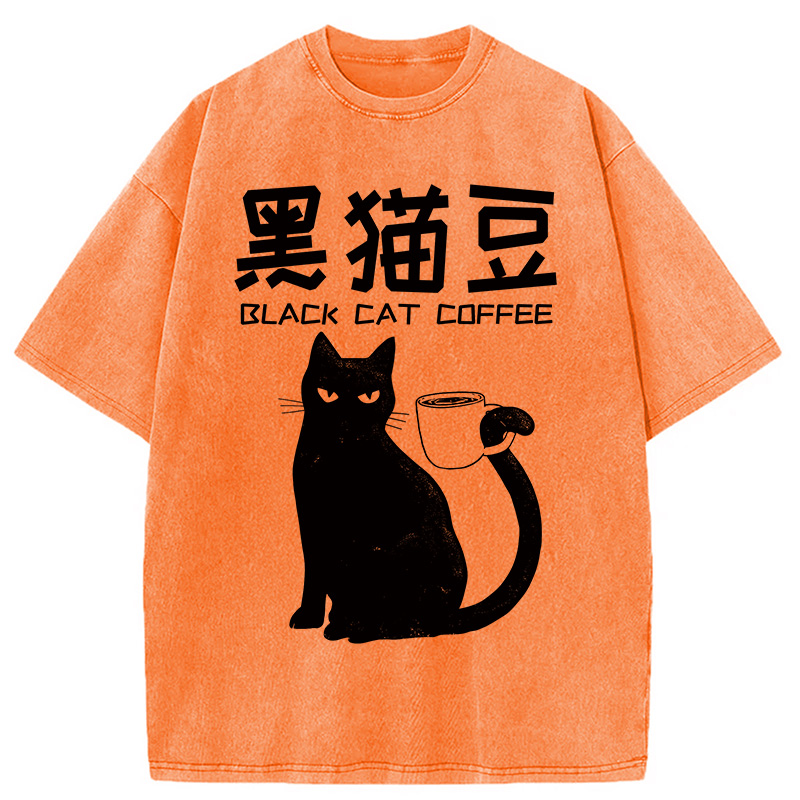 Tokyocanvas Black Cat Coffee Washed T-Shirt
