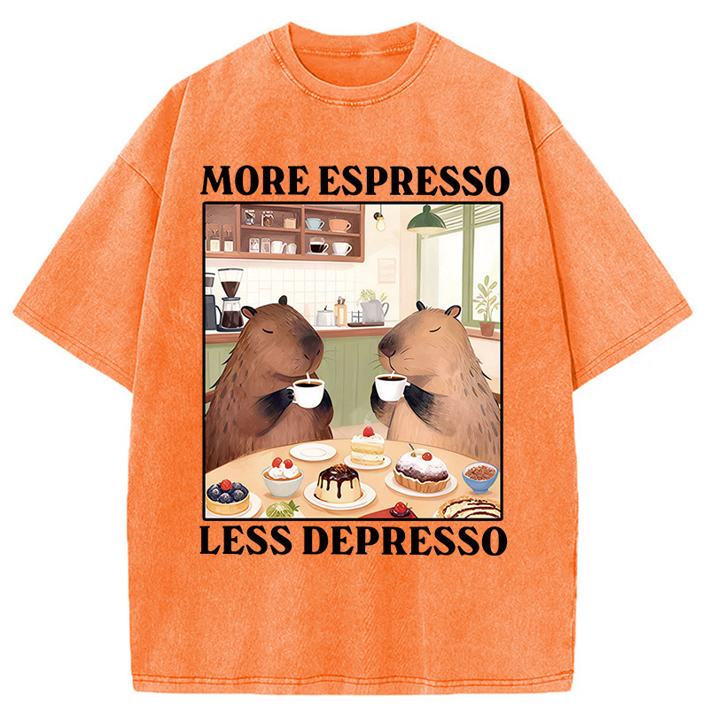 Tokyocanvas Capybaras Drink Coffee Washed T-Shirt