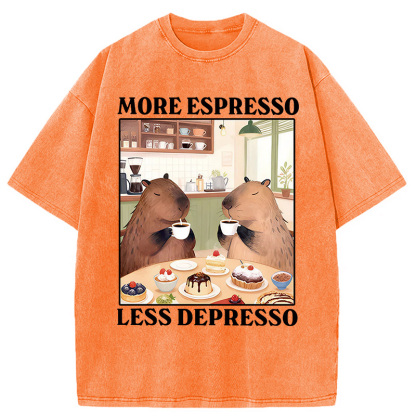Tokyocanvas Capybaras Drink Coffee Washed T-Shirt