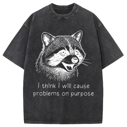 Tokyocanvas Stupid Raccoon Funny Washed T-Shirt