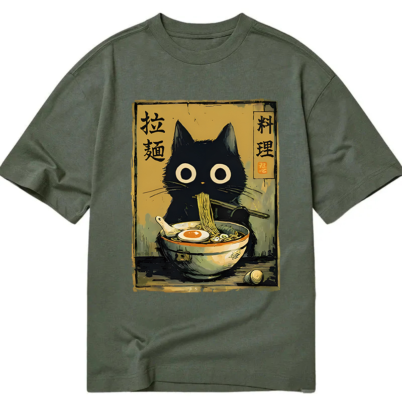Tokyocanvas Cute Black Cat Eating Ramen Classic T-Shirt