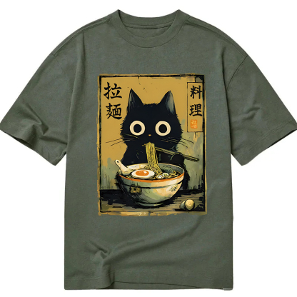 Tokyocanvas Cute Black Cat Eating Ramen Classic T-Shirt