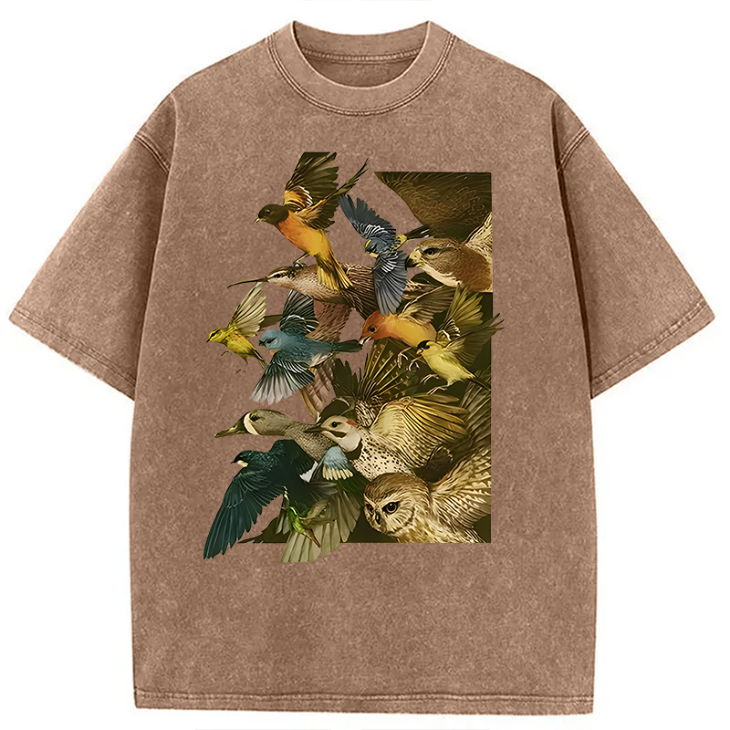 Tokyocanvas Flock Of Flying Birds Washed T-Shirt