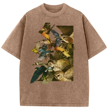 Tokyocanvas Flock Of Flying Birds Washed T-Shirt