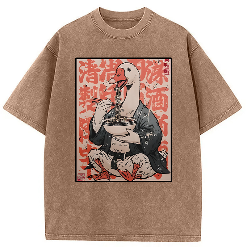 Tokyocanvas Duck Samurai Eats Ramen Washed T-Shirt