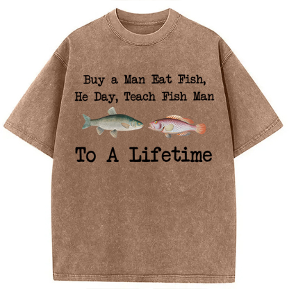 Tokyocanvas Buy a Man Eat Fish Washed T-Shirt