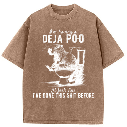 Tokyocanvas Funny Capybara Deja Poo Meme Washed T-Shirt