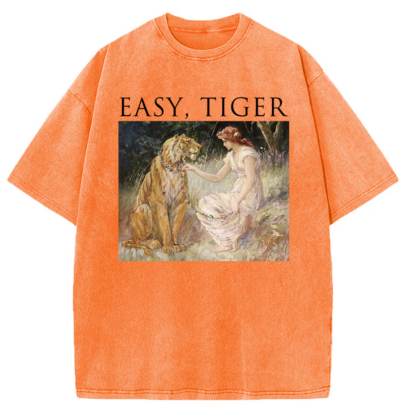 Tokyocanvas Easy Tiger Funny Washed T-Shirt