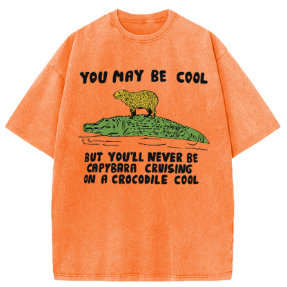 Tokyocanvas Funny Capybara Riding Crocodile Washed T-Shirt