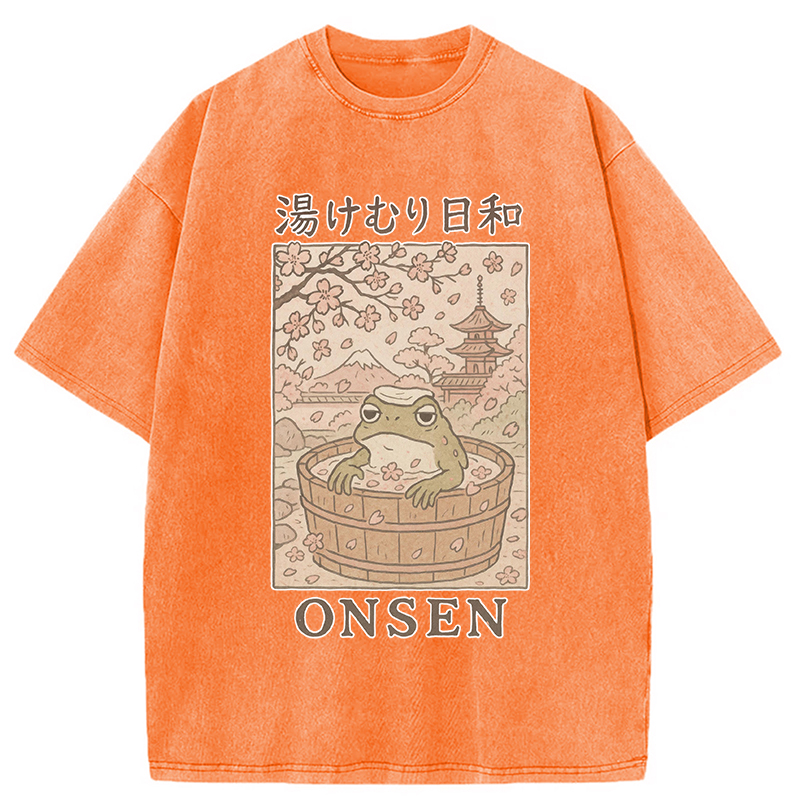 Tokyocanvas Onsen Frog Japanese Washed T-Shirt