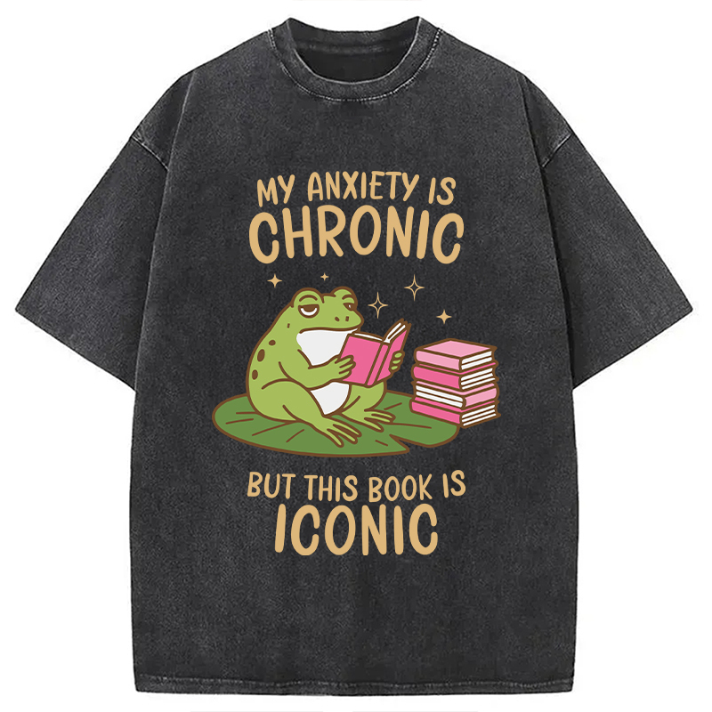 Tokyocanvas Funny Frog Reading Washed T-Shirt