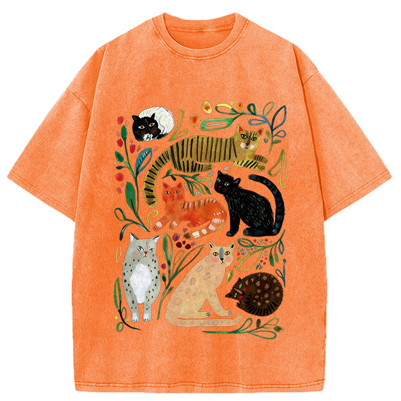 Tokyocanvas Colorful Cats Vintage Washed T-Shirt