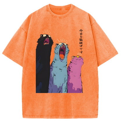 Tokyocanvas Howling Cat Washed T-Shirt