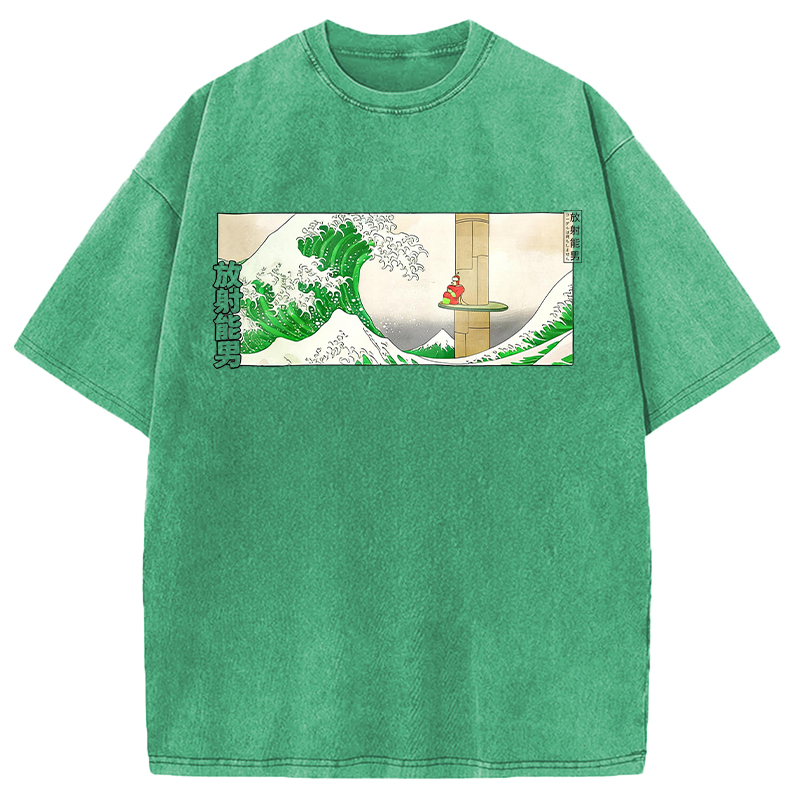 Tokyocanvas Green Wave Washed T-Shirt