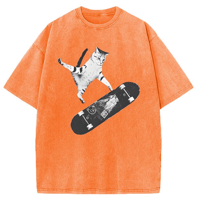 Tokyocanvas Skateboarding Cat Washed T-Shirt