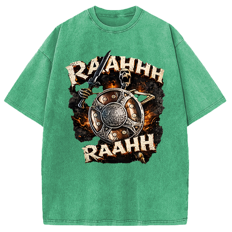 Tokyocanvas Skeleton Banging Shield Funny Washed T-Shirt