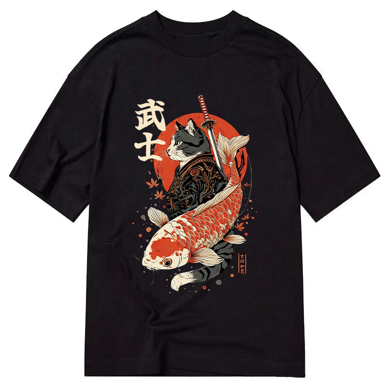 Tokyocanvas Samurai Cat And Koi Classic T-Shirt