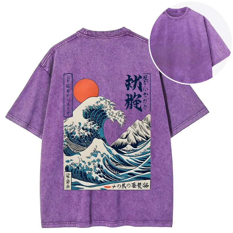 Tokyocanvas Ukiyo-e Ocean Waves Japan Back Washed T-Shirt
