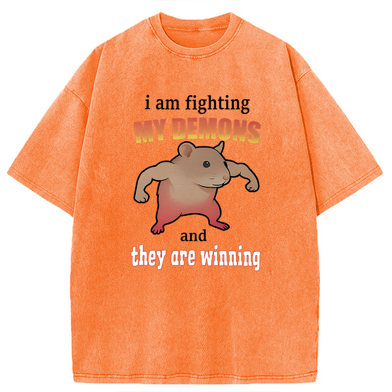 Tokyocanvas I'm Fighting My Demons And They're Winning Funny Rat Washed T-Shirt
