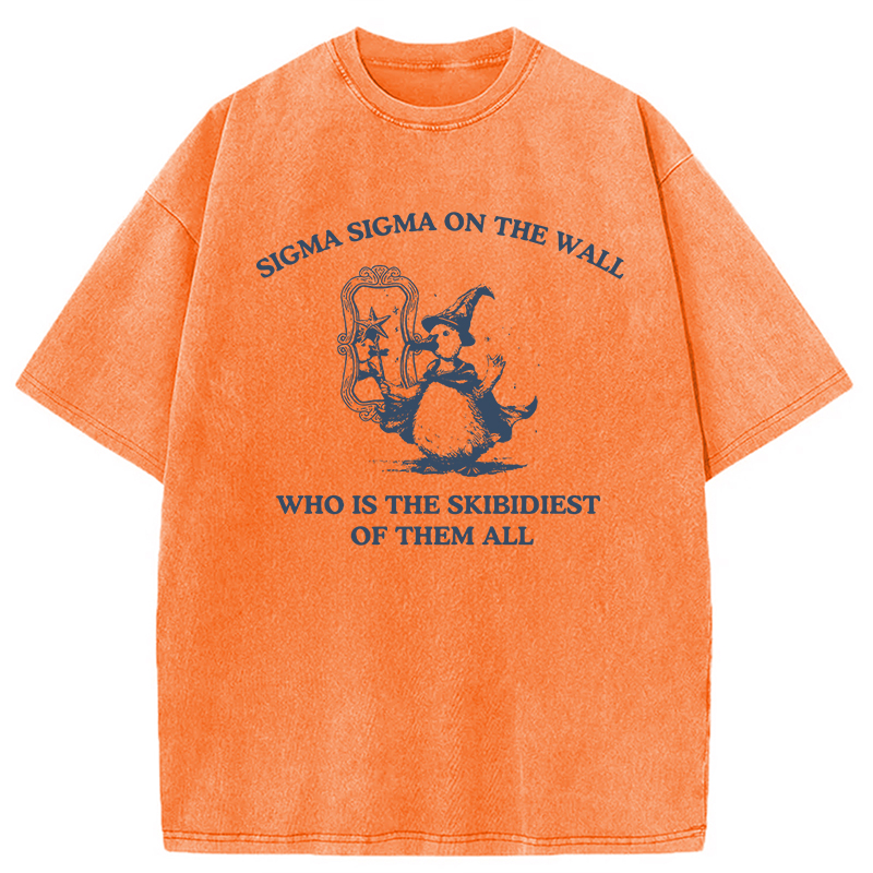 Tokyocanvas Sigma Sigma On The Wall Funny Brainrot Goose Washed T-Shirt