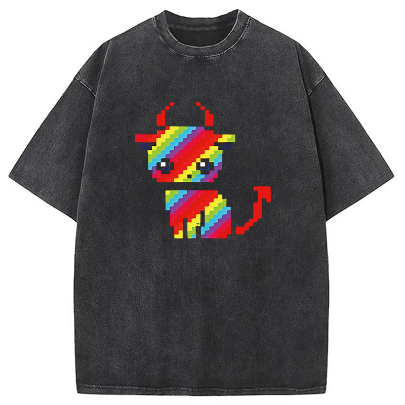 Tokyocanvas Heavy Metal Devil Cat Pixel Washed T-Shirt