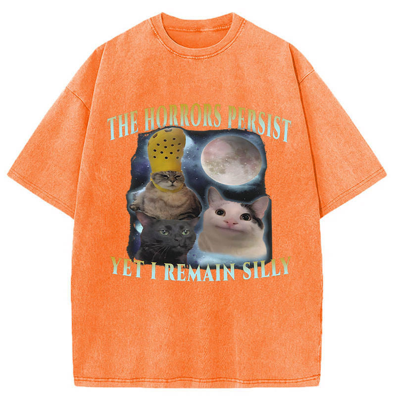Tokyocanvas The Horrors Persist Yet I Remain Silly Cat Washed T-Shirt