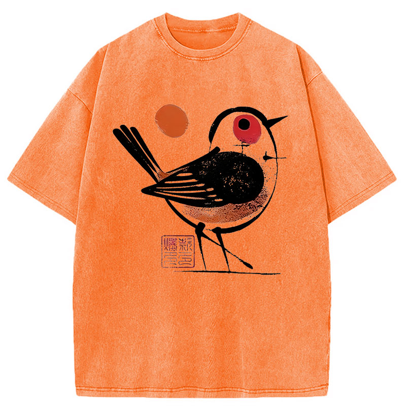 Tokyocanvas Aesthetic Yellow And Black Bird Washed T-Shirt