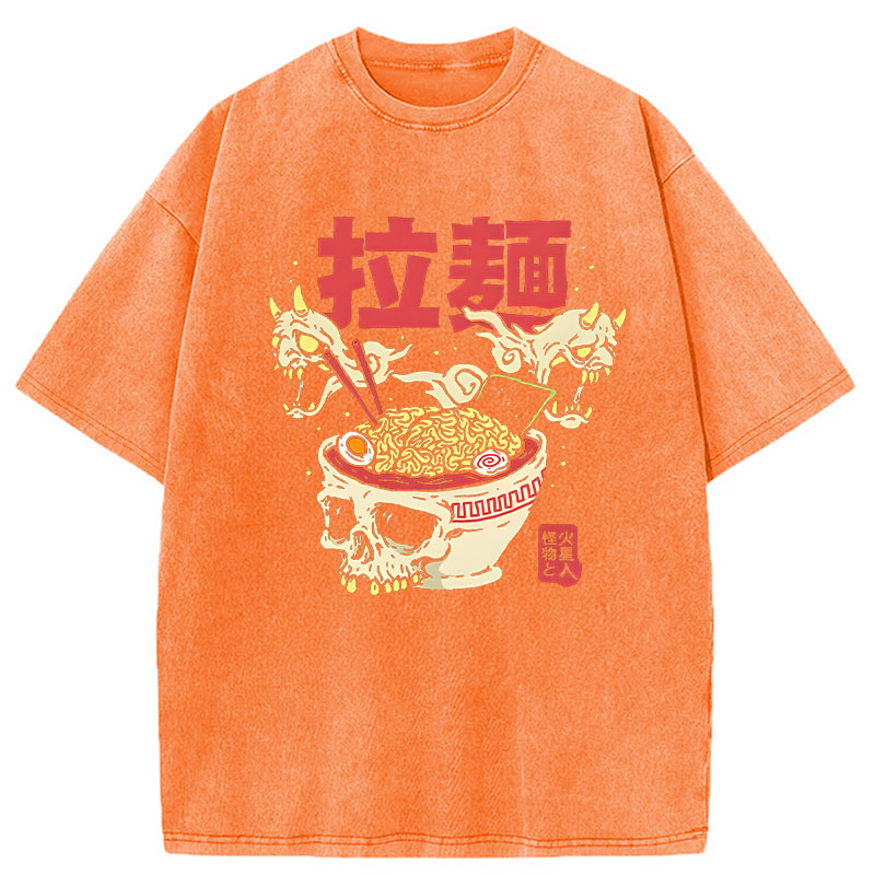 Tokyocanvas Japanese Ramen Skeleton Bowl Washed T-Shirt