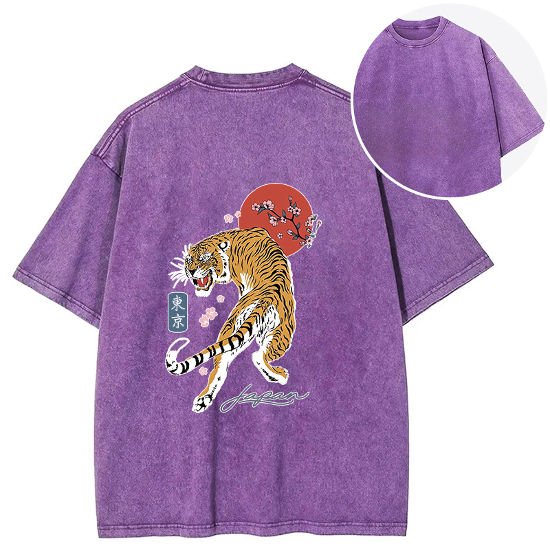 Tokyocanvas Tiger Blossom Japanese Sakura Back Washed T-Shirt