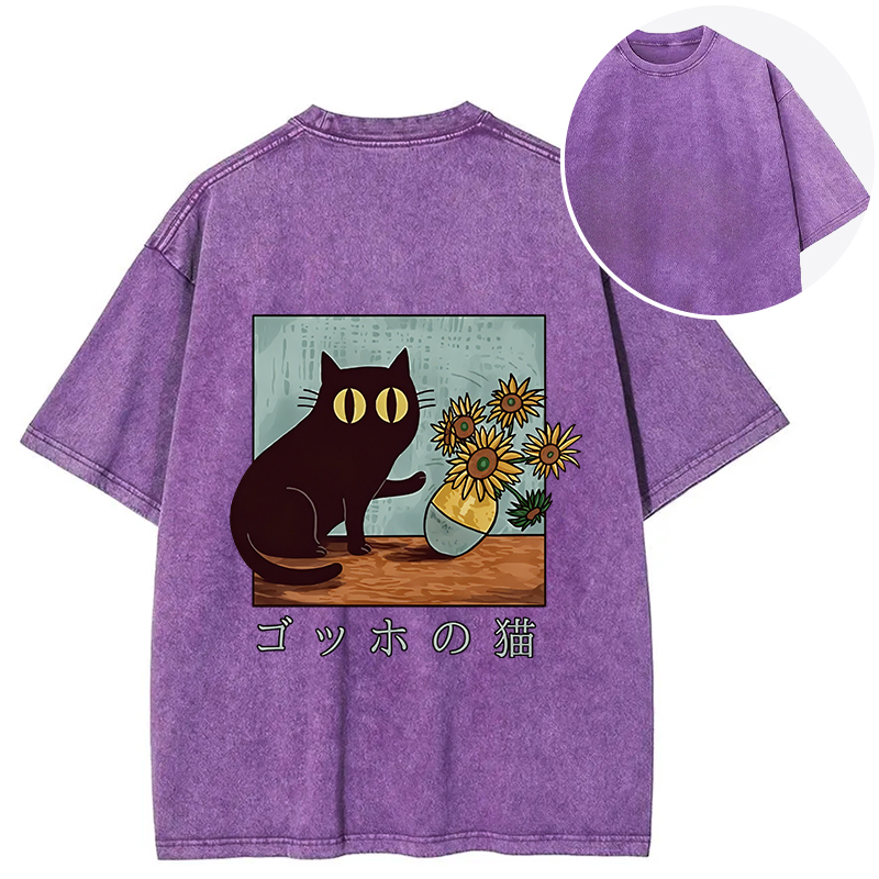 Tokyocanvas Art Print's Cat Back Washed T-Shirt