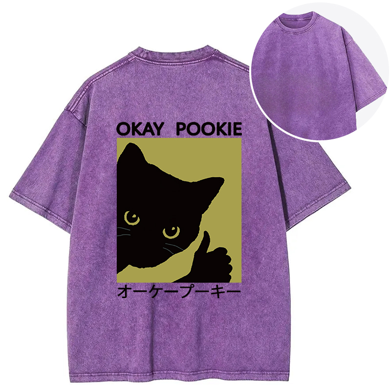 Tokyocanvas Okay Pookie Cat Back Washed T-Shirt