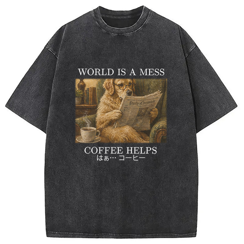 Tokyocanvas Coffee Lover Shirt Funny Dog Washed T-Shirt