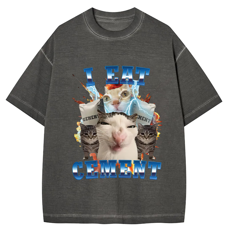 Tokyocanvas I Eat Cement Funny Cat Meme Gradient Washed T-Shirt