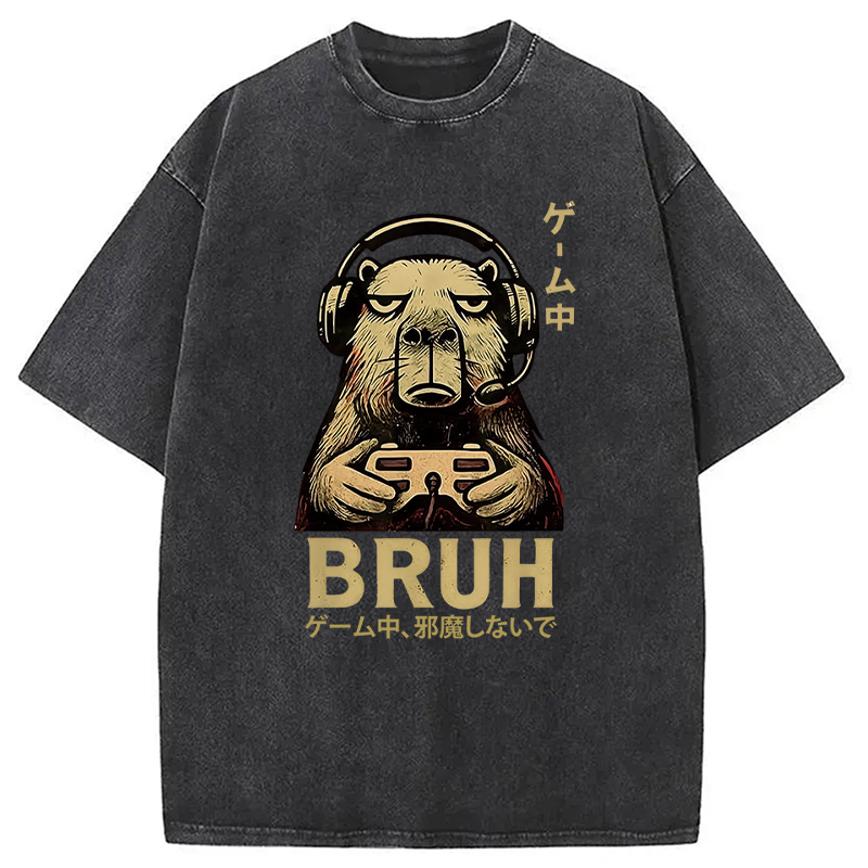 Tokyocanvas Capybara Gamer Bruh Funny Video Games Washed T-Shirt