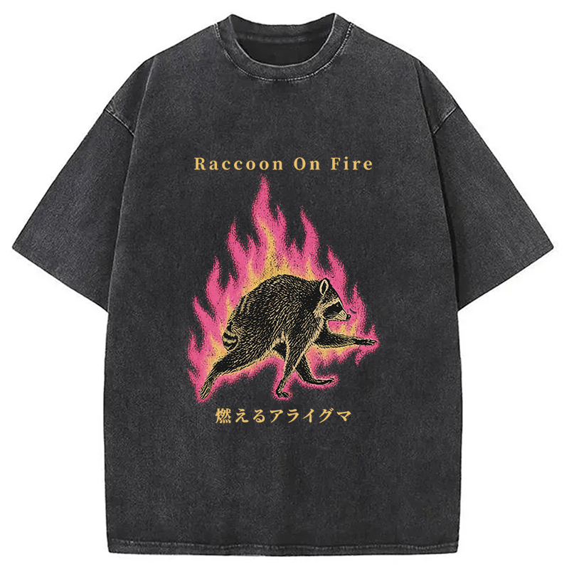 Tokyocanvas Raccoon On Fire Washed T-Shirt