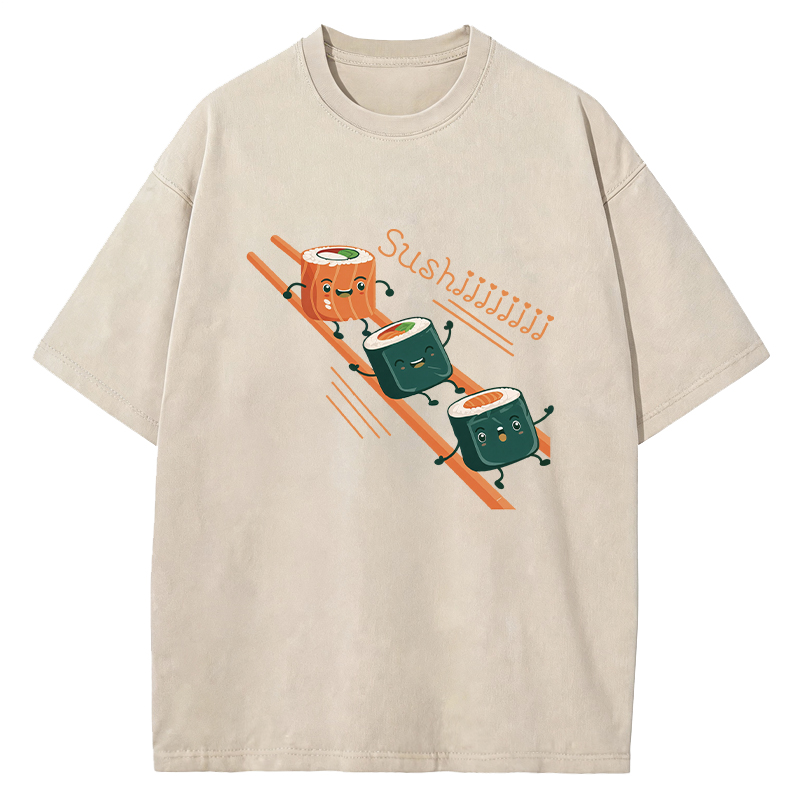 Tokyocanvas Funny Happy Cute Sushi Washed T-Shirt