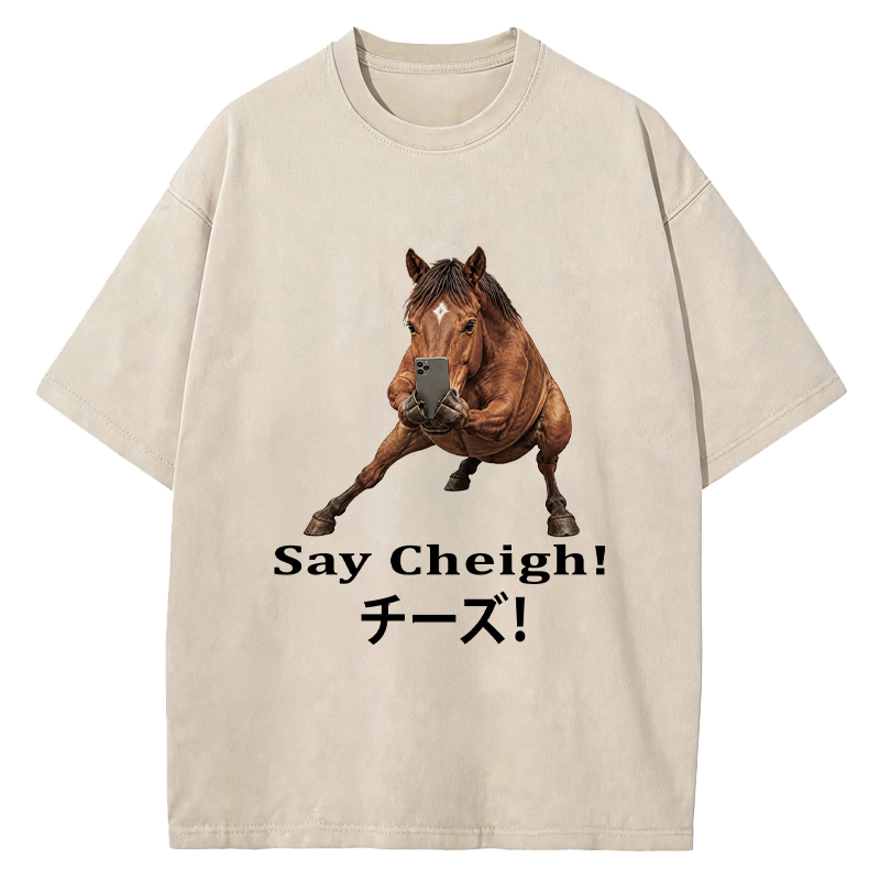 Tokyocanvas Say Cheigh! Horse Meme Washed T-Shirt