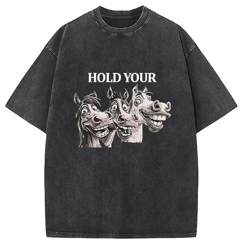 Tokyocanvas Hold Your Horses Meme Washed T-Shirt