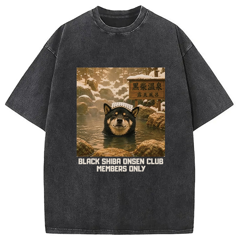 Tokyocanvas Black Shiba Inu Onsen Washed T-Shirt
