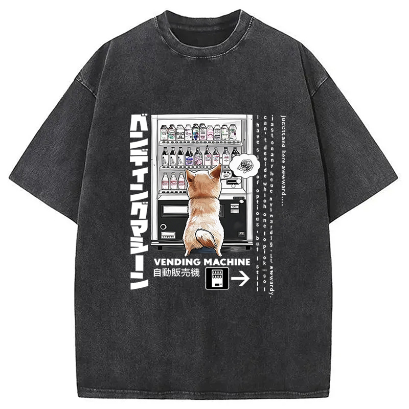 Tokyocanvas Shiba Inu Vending Machine Meme Graphic Washed T-Shirt