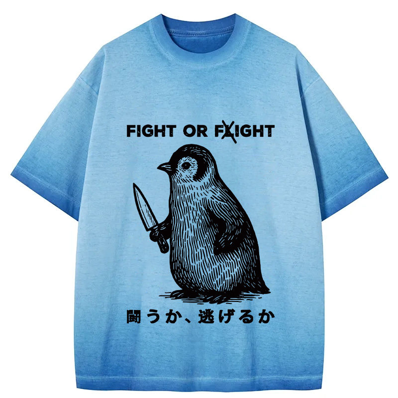 Tokyocanvas Funny Fight Or Flight Gradient Washed T-Shirt